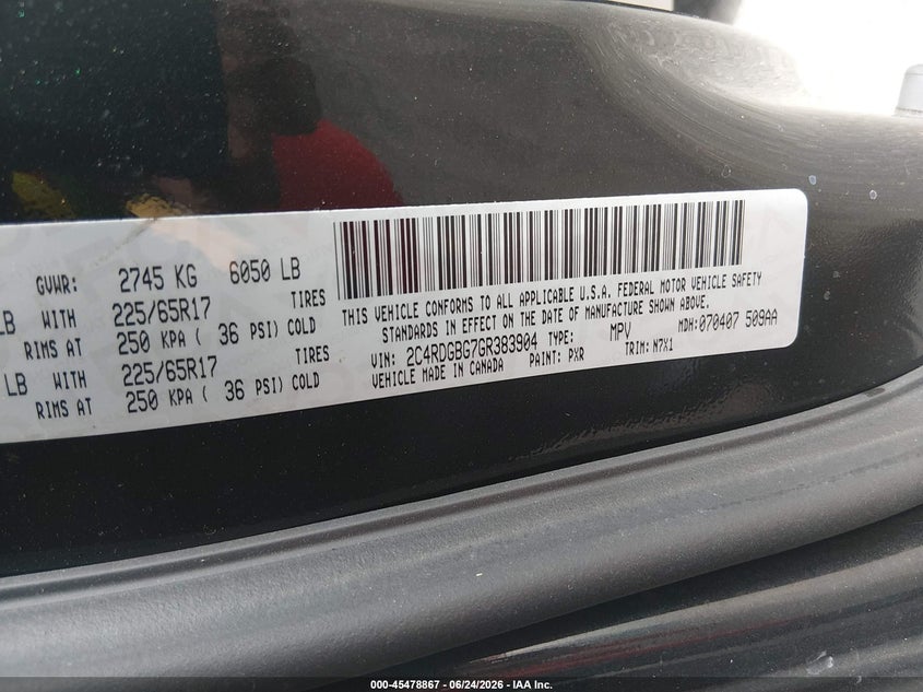 2016 Dodge Grand caravan VIN 2C4RDGBG7GR383904 IAAI salvage auction — NORMAL WEAR, Sf97 (Washington), sold $12,950 on 2026-09-03 (photo 9)