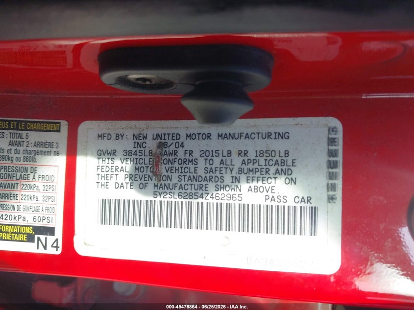 2004 Pontiac Vibe VIN 5Y2SL62854Z462965 IAAI salvage auction — NORMAL WEAR, Clear (Georgia), sold $300 on 2026-07-28 (photo 9)