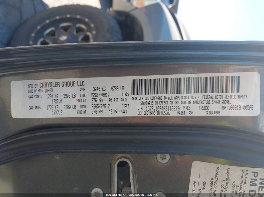 2010 Dodge Ram 1500 VIN 1D7RV1GP4AS113270 IAAI salvage auction — FRONT END, Salvage (California), sold $1,000 on 2026-07-09 (photo 9)