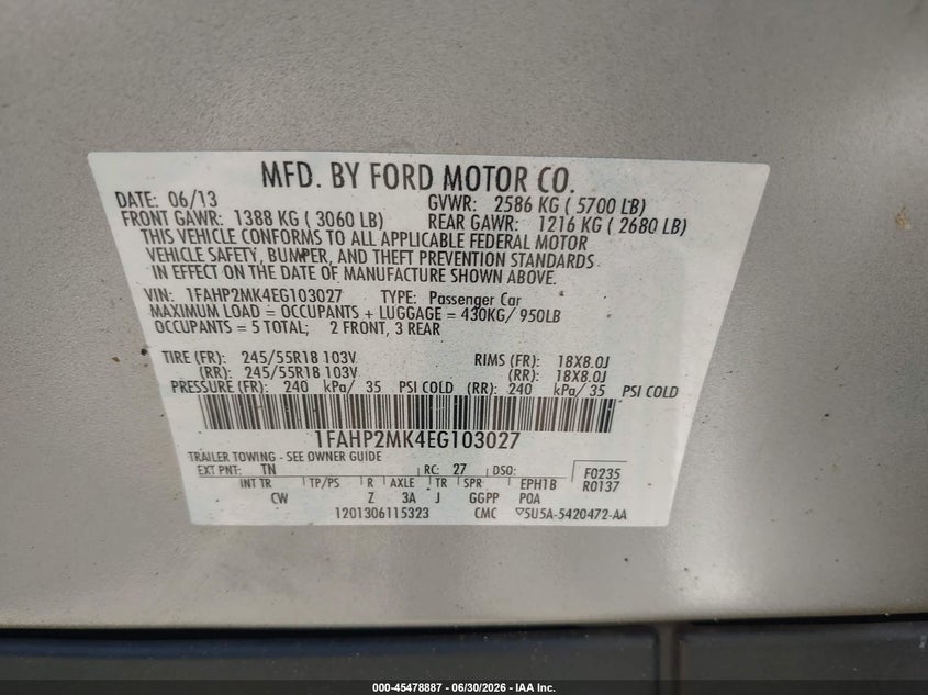 2014 Ford Police VIN 1FAHP2MK4EG103027 IAAI salvage auction — LEFT FRONT, Salvage Title, sold $400 on 2026-07-15 (photo 9)