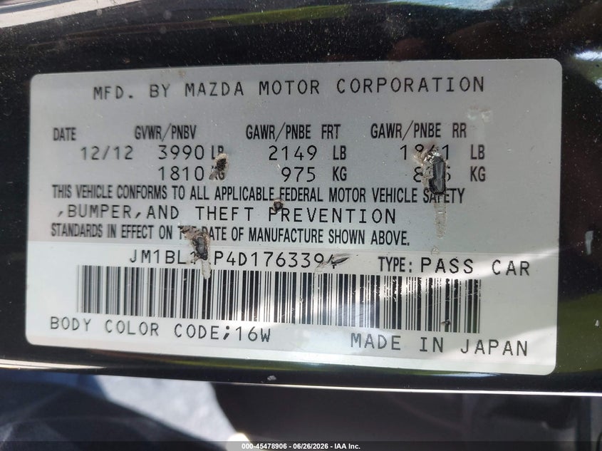 2013 Mazda 3 VIN JM1BL1LP4D1763394 IAAI salvage auction — RIGHT FRONT, Salvage (California), sold $575 on 2026-07-21 (photo 9)