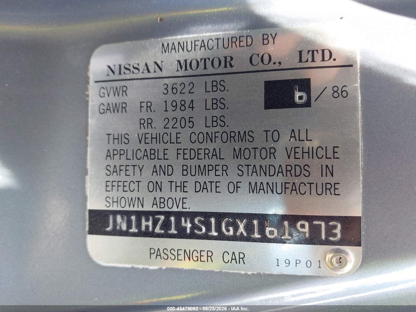 1986 Nissan 300zx VIN JN1HZ14S1GX161973 IAAI salvage auction — NORMAL WEAR, Clear (New Jersey), sold $500 on 2026-07-09 (photo 9)