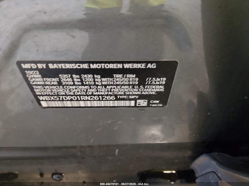 2024 BMW X3 VIN WBX57DP01RN261266 IAAI salvage auction — SIDE, Salvage (Idaho), sold $14,400 on 2026-07-29 (photo 9)