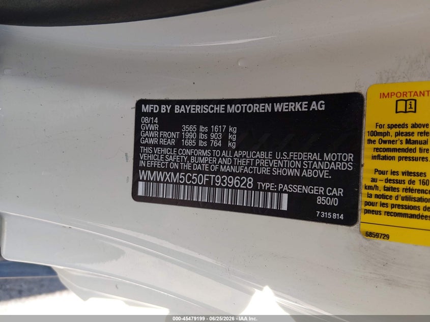 2015 Mini Hard top VIN WMWXM5C50FT939628 IAAI salvage auction — WATER/FLOOD, Salvage (Texas), sold $1,750 on 2026-07-16 (photo 9)