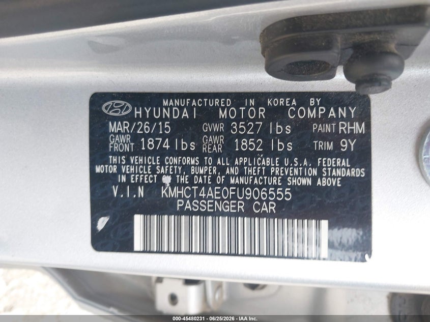 2015 Hyundai Accent VIN KMHCT4AE0FU906555 IAAI salvage auction — FRONT END, Salvage (Ohio), sold $1,300 on 2026-07-15 (photo 9)