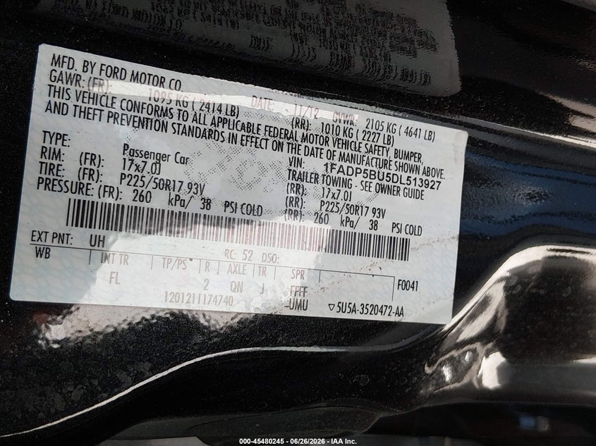 2013 Ford C-max VIN 1FADP5BU5DL513927 IAAI salvage auction — NORMAL WEAR, Original (Texas), sold $500 on 2026-07-11 (photo 9)