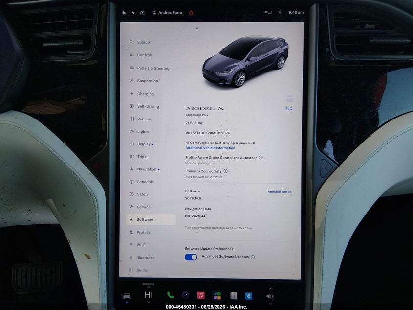 2021 Tesla Model x VIN 5YJXCDE28MF322674 IAAI salvage auction — RIGHT SIDE, Certificate Of Destruction (Florida), sold $7,600 on 2026-07-23 (photo 7)