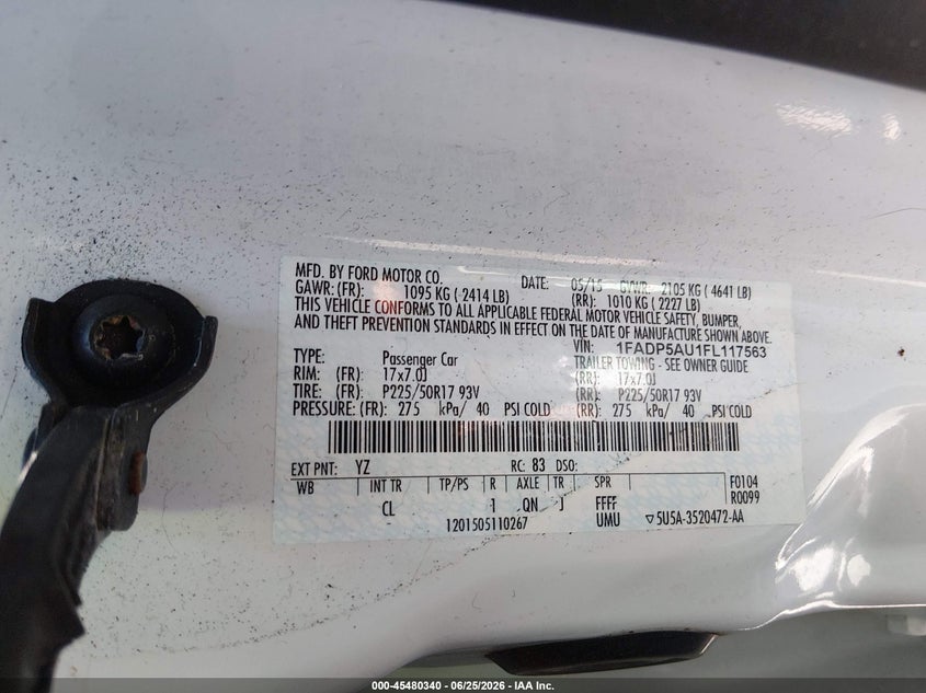 2015 Ford C-max VIN 1FADP5AU1FL117563 IAAI salvage auction — FRONT END, Salvage (Ohio), sold $925 on 2026-07-09 (photo 9)