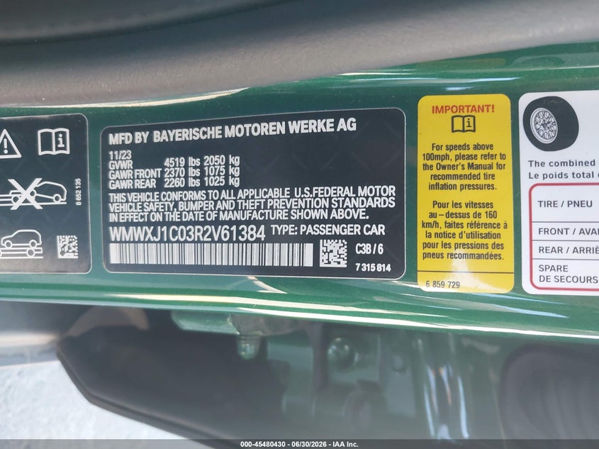 2024 Mini Clubman VIN WMWXJ1C03R2V61384 IAAI salvage auction — LEFT FRONT, Salvage (California), sold $3,550 on 2026-07-29 (photo 9)