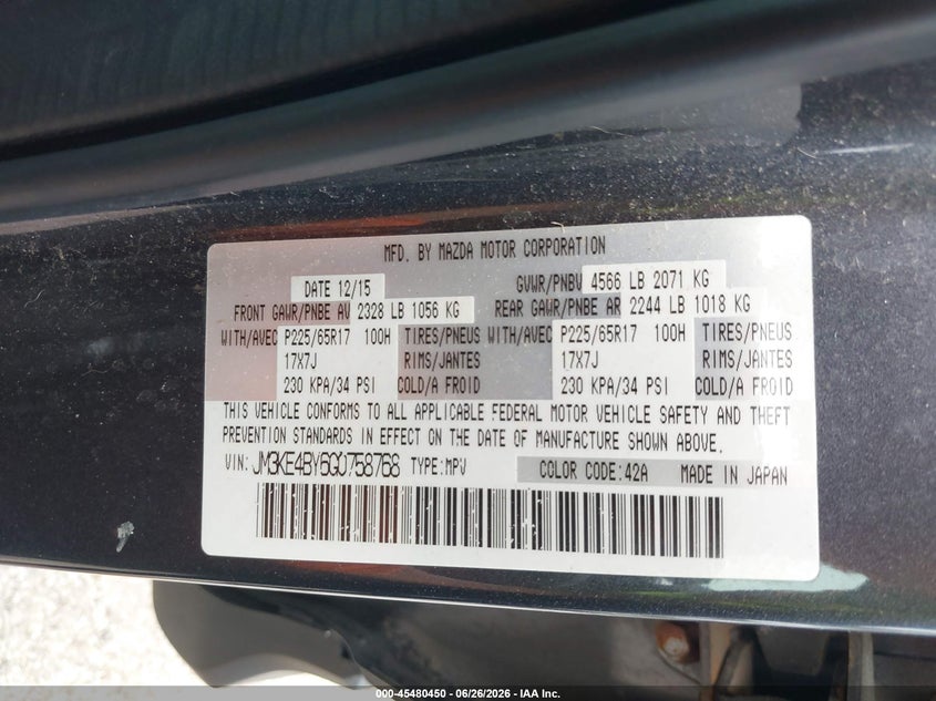 2016 Mazda Cx-5 VIN JM3KE4BY6G0758768 IAAI salvage auction — SIDE, Wait Title, sold $1,950 on 2026-08-20 (photo 9)