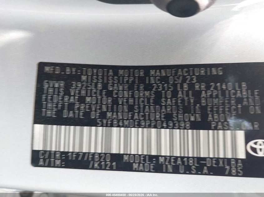 2023 Toyota Corolla VIN 5YFB4MDE9PP049398 IAAI salvage auction — LEFT FRONT, Rebuildable (Florida), sold $5,350 on 2026-07-30 (photo 9)
