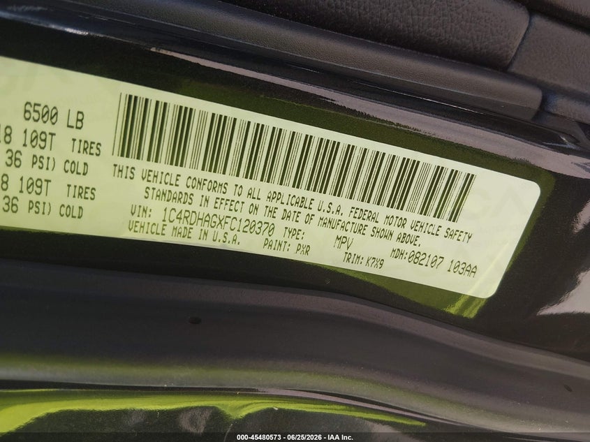 2015 Dodge Durango VIN 1C4RDHAGXFC120370 IAAI salvage auction — NORMAL WEAR, Original (Texas), sold $3,450 on 2026-07-31 (photo 9)