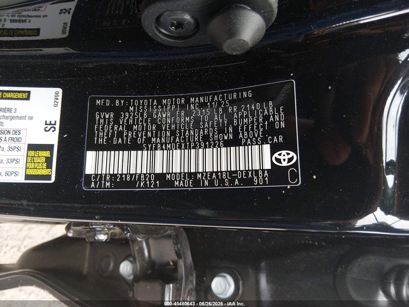 2026 Toyota Corolla VIN 5YFB4MDEXTP391226 IAAI salvage auction — FRONT END, Salvage - Greater Than 75% (Maryland), sold $3,350 on 2026-07-30 (photo 9)