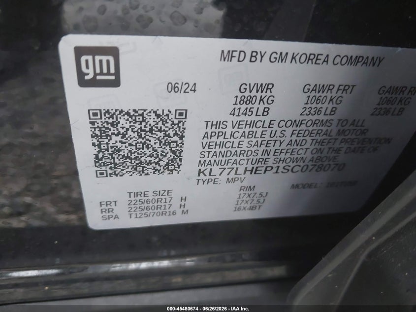 2025 Chevrolet Trax VIN KL77LHEP1SC078070 IAAI salvage auction — SIDE, Salvage Title, sold $5,700 on 2026-08-01 (photo 9)