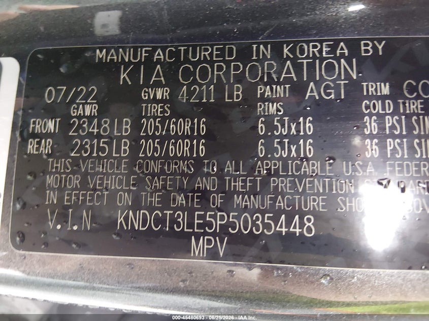 2023 Kia Niro VIN KNDCT3LE5P5035448 IAAI salvage auction — FRONT END, Salvage (Kansas), sold $6,300 on 2026-07-19 (photo 9)