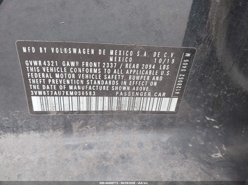 2019 Volkswagen Golf gti VIN 3VW6T7AU7KM036583 IAAI salvage auction — UNDERCARRIAGE, Salvage Certificate (California), sold $3,100 on 2026-07-29 (photo 9)