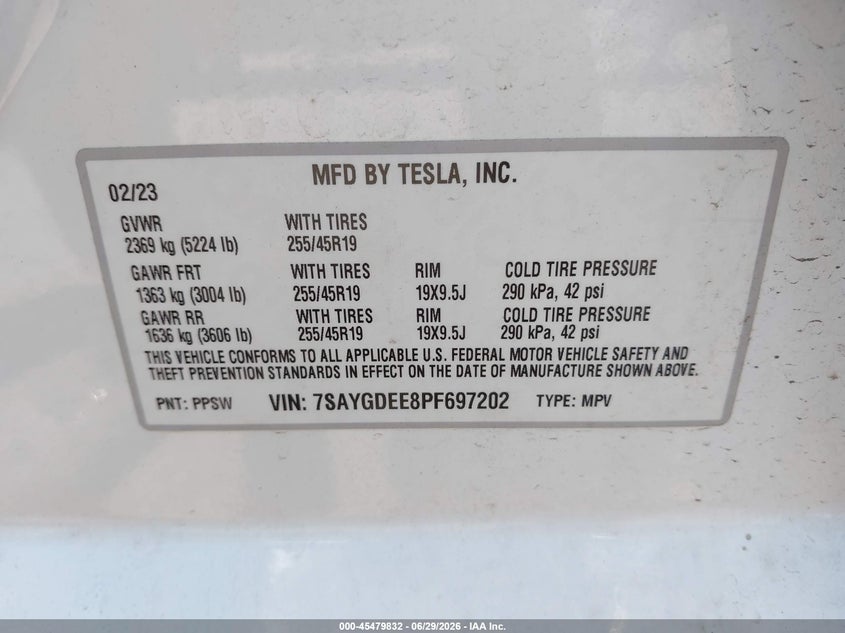 2023 Tesla Model y VIN 7SAYGDEE8PF697202 IAAI salvage auction — FRONT END, Salvage (Ohio), sold $7,300 on 2026-07-09 (photo 9)