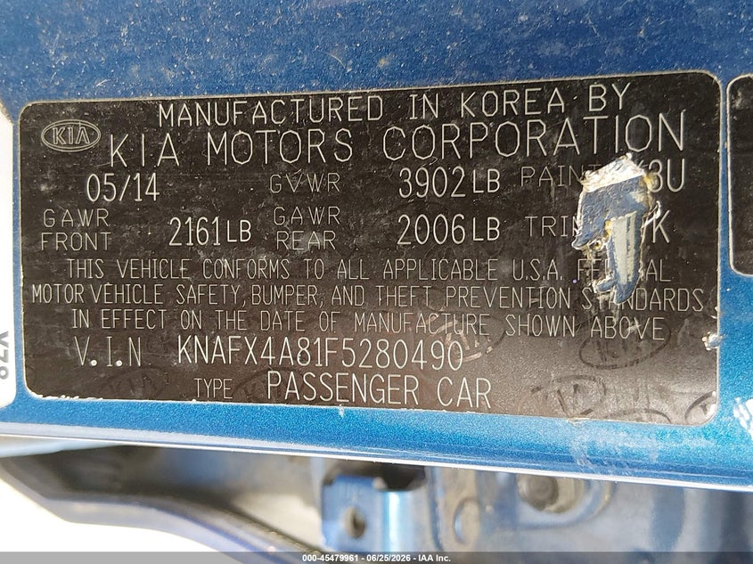 2015 Kia Forte VIN KNAFX4A81F5280490 IAAI salvage auction — NORMAL WEAR, Clear (Washington), sold $800 on 2026-07-22 (photo 9)