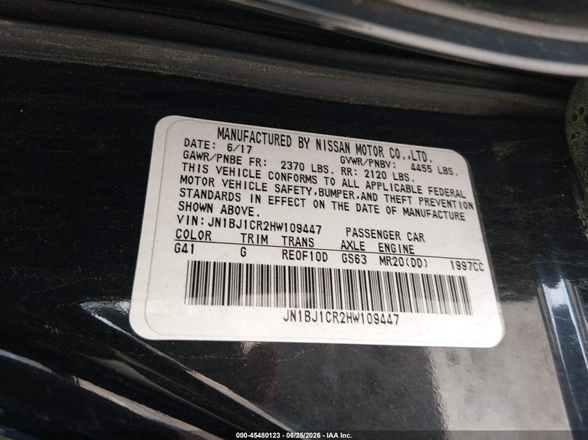 2017 Nissan Rogue VIN JN1BJ1CR2HW109447 IAAI salvage auction — NORMAL WEAR, Original (New Hampshire), sold $875 on 2026-07-29 (photo 9)