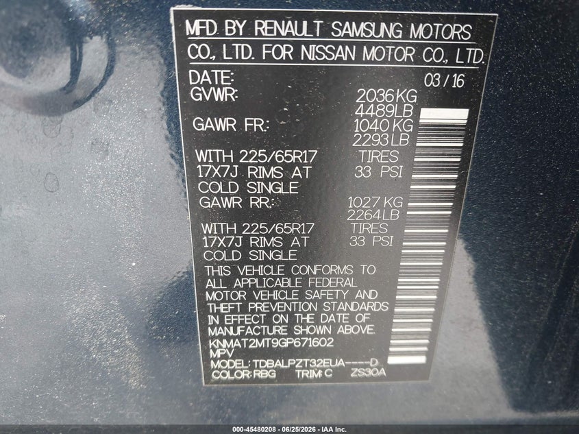 2016 Nissan Rogue VIN KNMAT2MT9GP671602 IAAI salvage auction — NORMAL WEAR, Clear (Georgia), sold $1,600 on 2026-07-08 (photo 9)