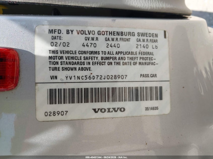 2002 Volvo C70 VIN YV1NC56D72J028907 IAAI salvage auction — REAR END, Clear (Virginia), sold $75 on 2026-07-08 (photo 9)
