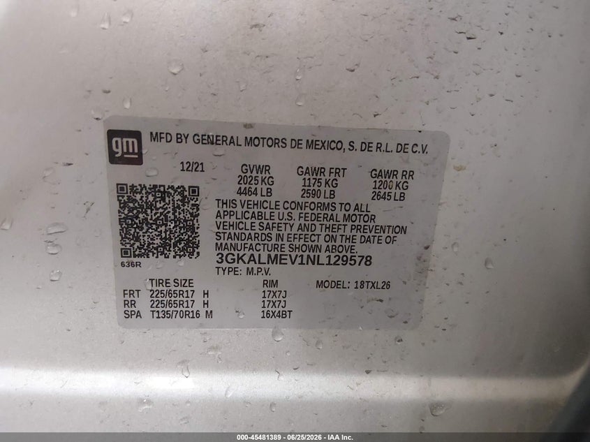 2022 Gmc Terrain VIN 3GKALMEV1NL129578 IAAI salvage auction — FRONT & REAR, Salvage (Arizona), sold $4,300 on 2026-07-26 (photo 9)