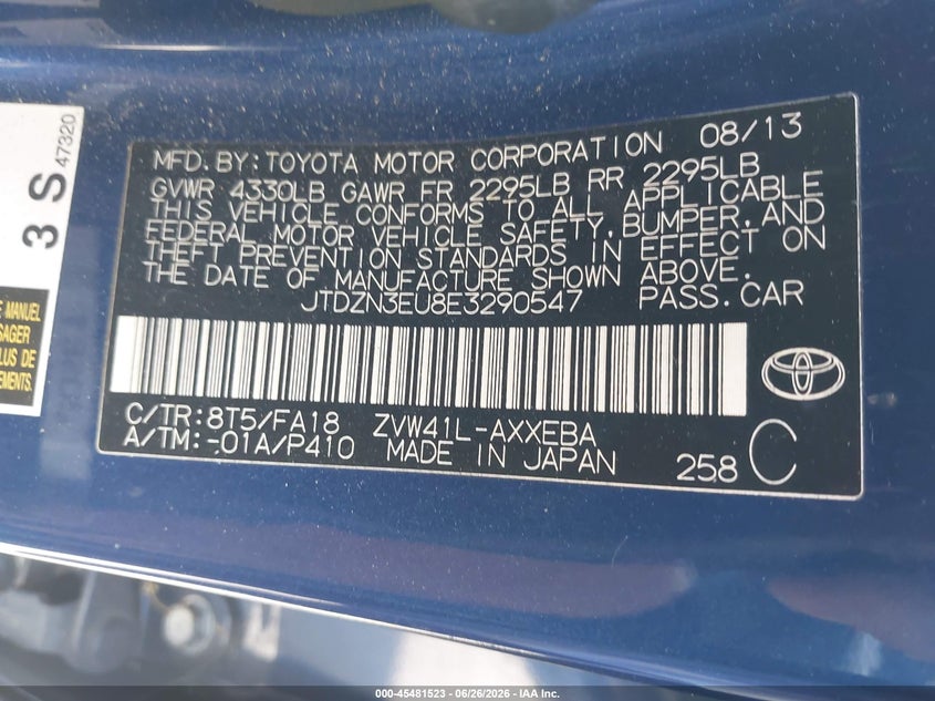 2014 Toyota Prius v VIN JTDZN3EU8E3290547 IAAI salvage auction — UNKNOWN, Clear - Dealer Only (California), sold $300 on 2026-07-29 (photo 9)