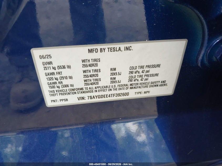 2026 Tesla Model y VIN 7SAYGDEE4TF392600 IAAI salvage auction — REAR END, Salvage Title, sold $16,800 on 2026-07-23 (photo 9)