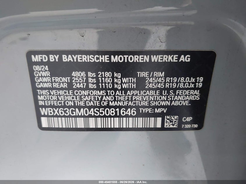 2025 BMW X2 VIN WBX63GM04S5081646 IAAI salvage auction — FRONT END, Salvage Title, sold $18,925 on 2026-08-19 (photo 9)