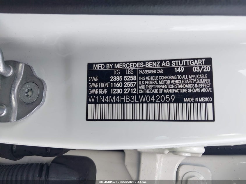 2020 Mercedes-benz Glb VIN W1N4M4HB3LW042059 IAAI salvage auction — FRONT END, Clear (South Carolina), sold $8,600 on 2026-08-01 (photo 9)
