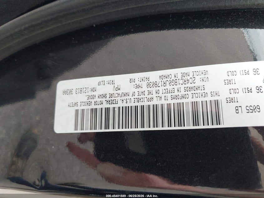 2018 Chrysler Pacifica VIN 2C4RC1BG0JR178030 IAAI salvage auction — FRONT END, Salvage (Minnesota), sold $3,250 on 2026-08-26 (photo 9)