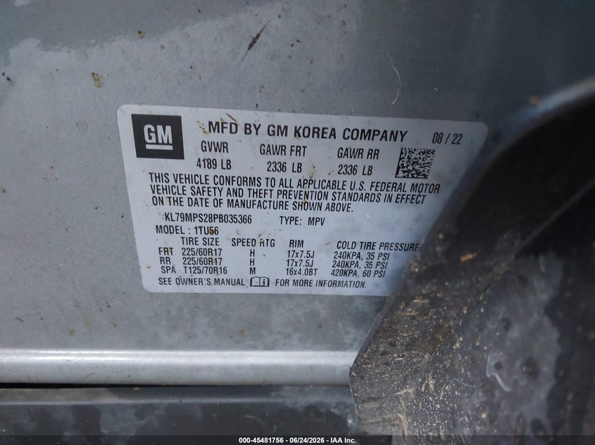 2023 Chevrolet Trailblazer VIN KL79MPS28PB035366 IAAI salvage auction — ROLLOVER, Salvage Title, sold $100 on 2026-07-23 (photo 9)