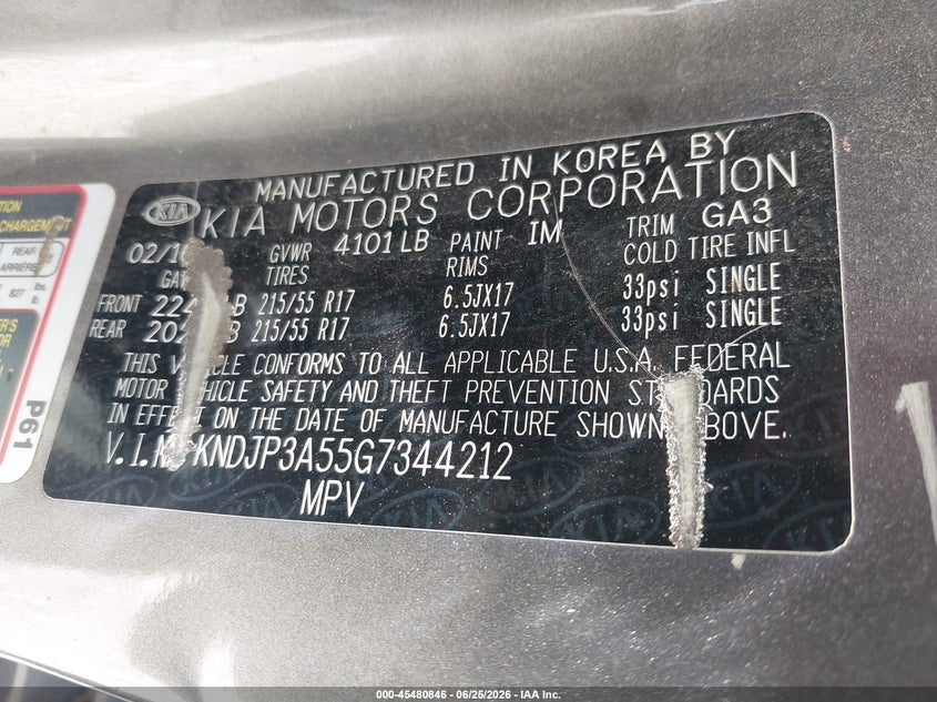 2016 Kia Soul VIN KNDJP3A55G7344212 IAAI salvage auction — NORMAL WEAR, Clear (Virginia), sold $625 on 2026-07-13 (photo 9)
