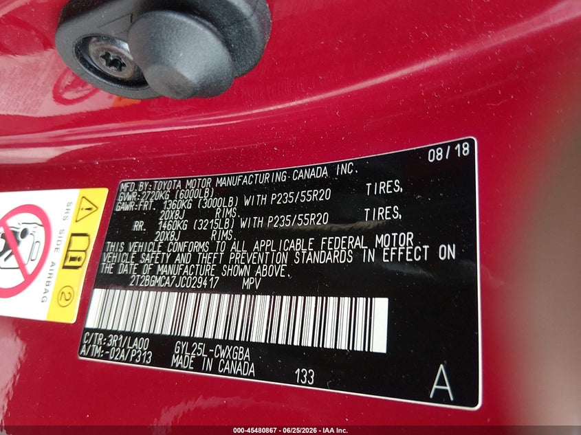 2018 Lexus Rx VIN 2T2BGMCA7JC029417 IAAI salvage auction — FRONT END, Salvage (Iowa), sold $12,500 on 2026-07-28 (photo 9)