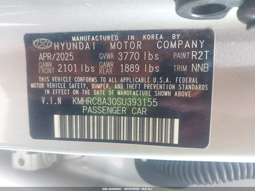 2025 Hyundai Venue VIN KMHRC8A30SU393155 IAAI salvage auction — HAIL, Clear (Illinois), sold $11,400 on 2026-07-08 (photo 9)