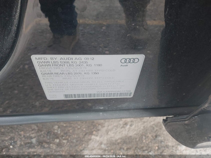2013 Audi Q5 VIN WA1LFAFP6DA012766 IAAI salvage auction — NORMAL WEAR, Clear (Colorado), sold $800 on 2026-07-28 (photo 9)