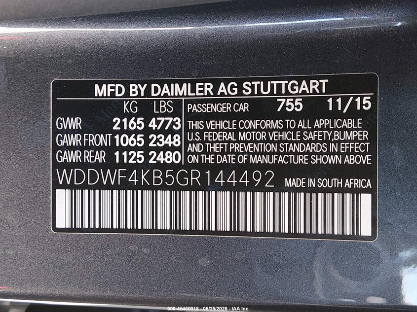 2016 Mercedes-benz C-klasse VIN WDDWF4KB5GR144492 IAAI salvage auction — REAR END, Salvage Title, sold $6,625 on 2026-08-10 (photo 9)