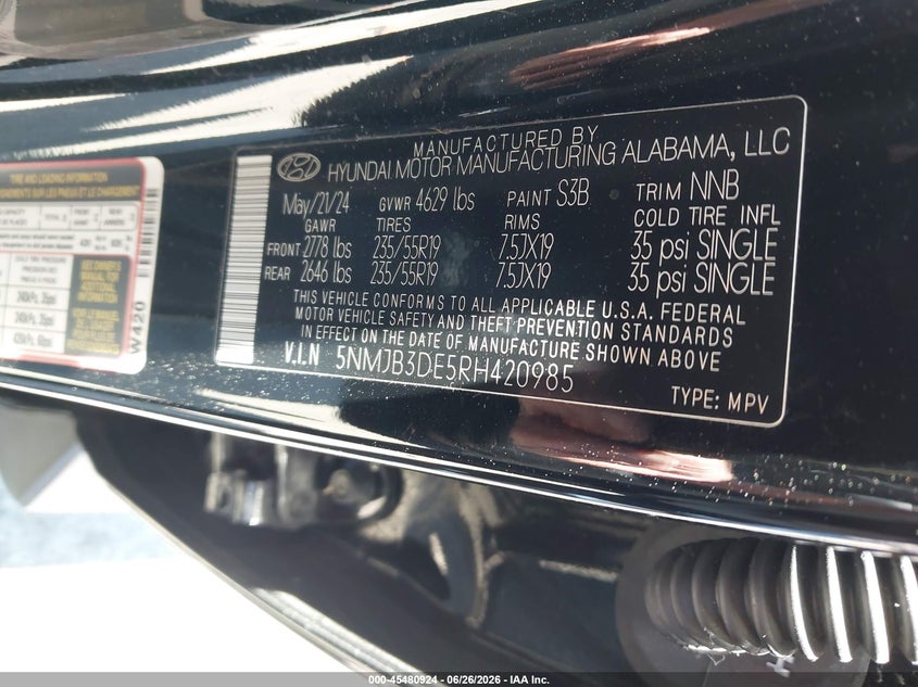 2024 Hyundai Tucson VIN 5NMJB3DE5RH420985 IAAI salvage auction — FRONT END, Salvage Title, sold $8,025 on 2026-09-26 (photo 9)