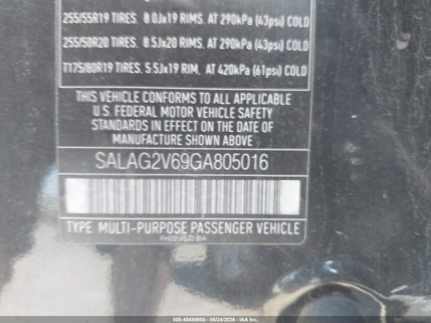 2016 Land rover Lr4 VIN SALAG2V69GA805016 IAAI salvage auction — NORMAL WEAR, Clear (Pennsylvania), sold $675 on 2026-07-22 (photo 9)