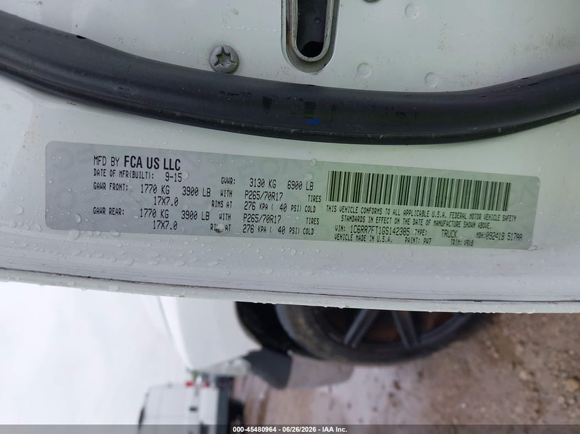2016 Ram 1500 VIN 1C6RR7FT1GS142385 IAAI salvage auction — FRONT END, Salvage Title, sold $2,050 on 2026-08-02 (photo 9)