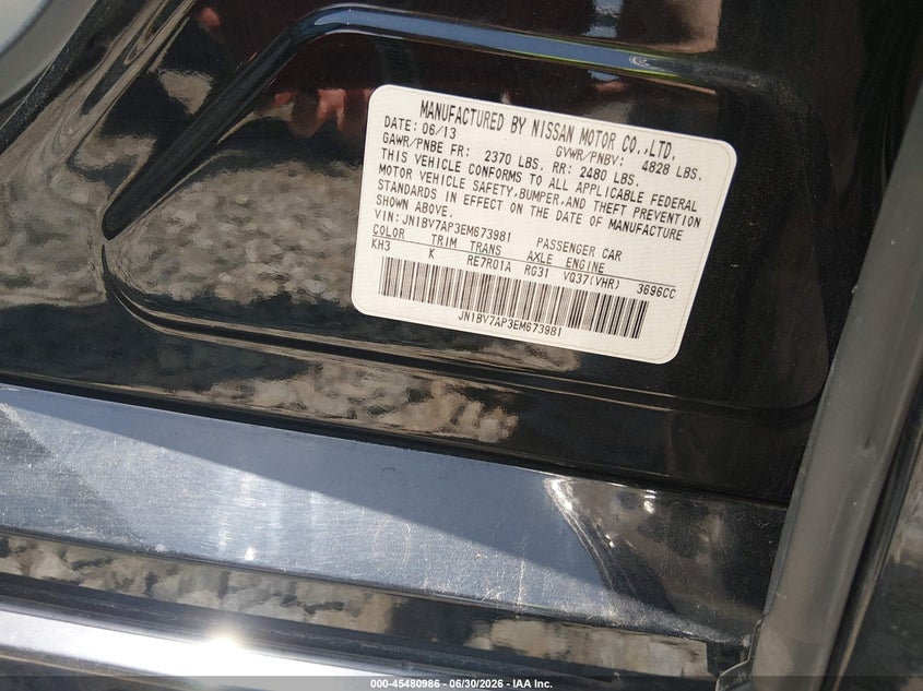 2014 Infiniti Q50 VIN JN1BV7AP3EM673981 IAAI salvage auction — FRONT END, Salvage (Tennessee), sold $925 on 2026-07-10 (photo 9)