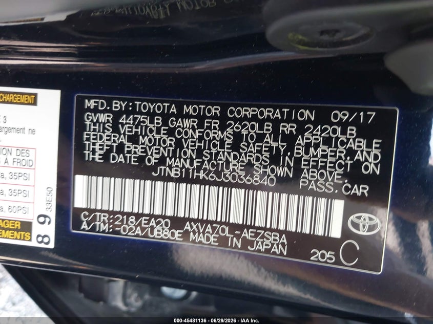 2018 Toyota Camry VIN JTNB11HK6J3036840 IAAI salvage auction — REAR END, Salvage (Pennsylvania), sold $5,200 on 2026-07-30 (photo 9)