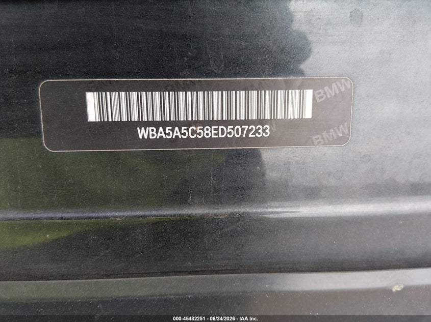 2014 BMW VIN WBA5A5C58ED507233 IAAI salvage auction — NORMAL WEAR, Clear-Dealer Only (Arizona), sold $675 on 2026-07-14 (photo 9)