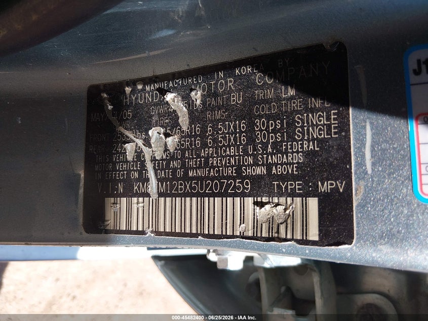 2005 Hyundai Tucson VIN KM8JM12BX5U207259 IAAI salvage auction — REAR END, Salvage (Arizona), sold $825 on 2026-07-16 (photo 9)