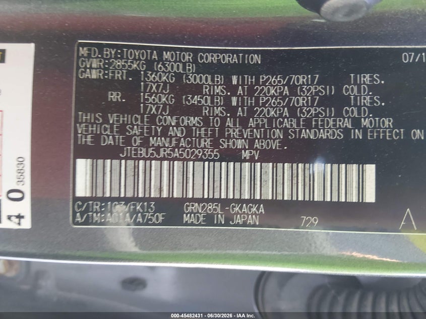 2010 Toyota 4runner VIN JTEBU5JR5A5029355 IAAI salvage auction — FRONT END, Salvage (Alabama), sold $6,600 on 2026-07-20 (photo 9)