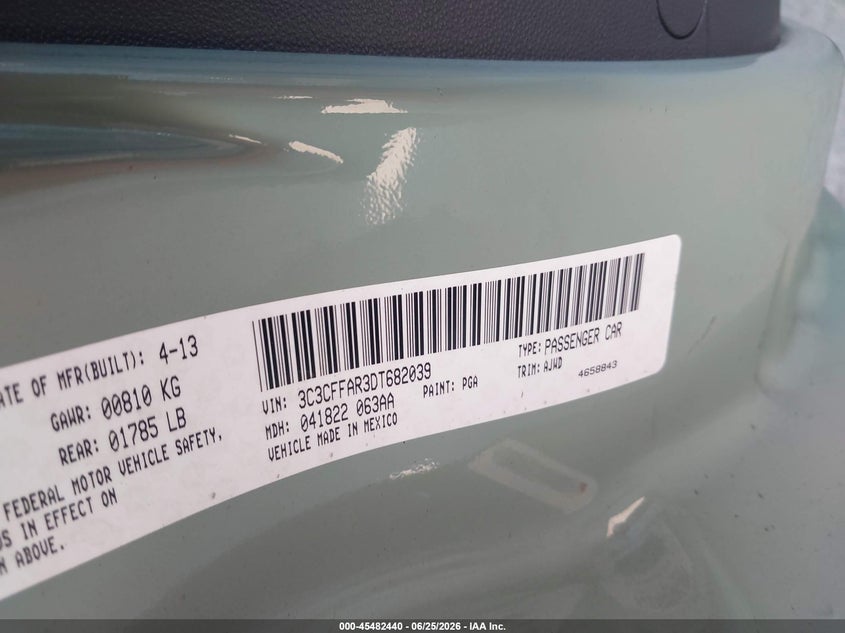 2013 Fiat 500 VIN 3C3CFFAR3DT682039 IAAI salvage auction — LEFT FRONT, Salvage Title, sold $1,000 on 2026-08-12 (photo 9)