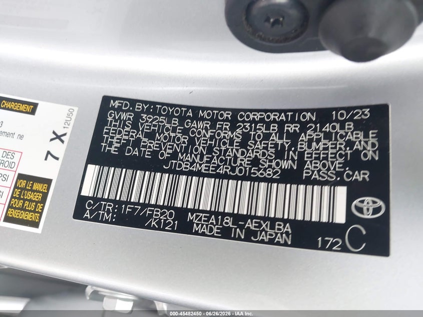 2024 Toyota Corolla VIN JTDB4MEE4RJ015682 IAAI salvage auction — FRONT END, Salvage (California), sold $525 on 2026-07-28 (photo 9)