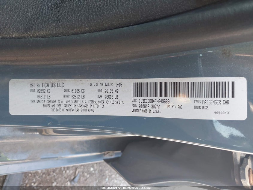 2015 Chrysler 200 VIN 1C3CCCBB4FN649689 IAAI salvage auction — LEFT SIDE, Salvage (Indiana), sold $600 on 2026-09-05 (photo 9)