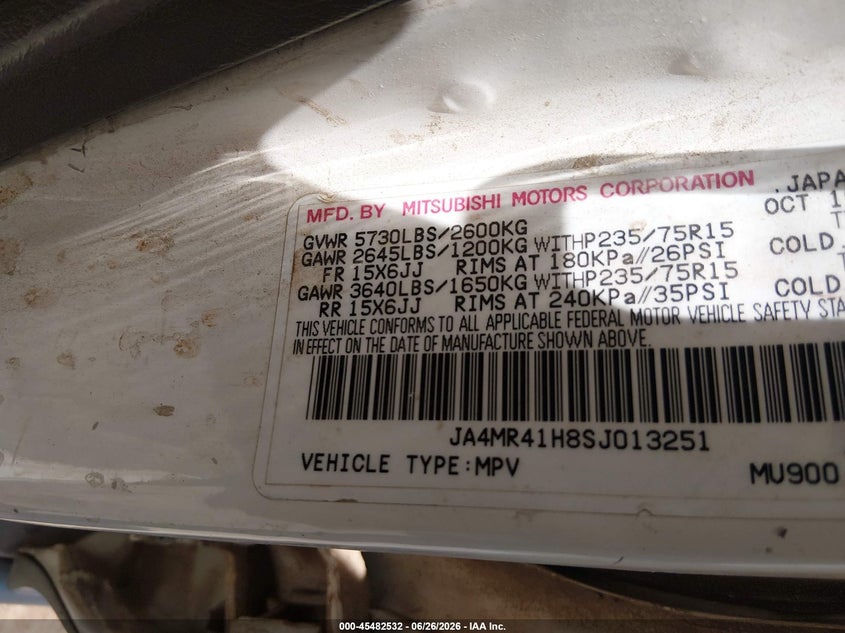 1995 Mitsubishi Montero VIN JA4MR41H8SJ013251 IAAI salvage auction — NORMAL WEAR, Clear (New Mexico), sold $675 on 2026-07-08 (photo 9)