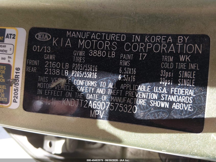 2013 Kia Soul VIN KNDJT2A69D7575320 IAAI salvage auction — NORMAL WEAR, Original (Texas), sold $650 on 2026-08-01 (photo 9)
